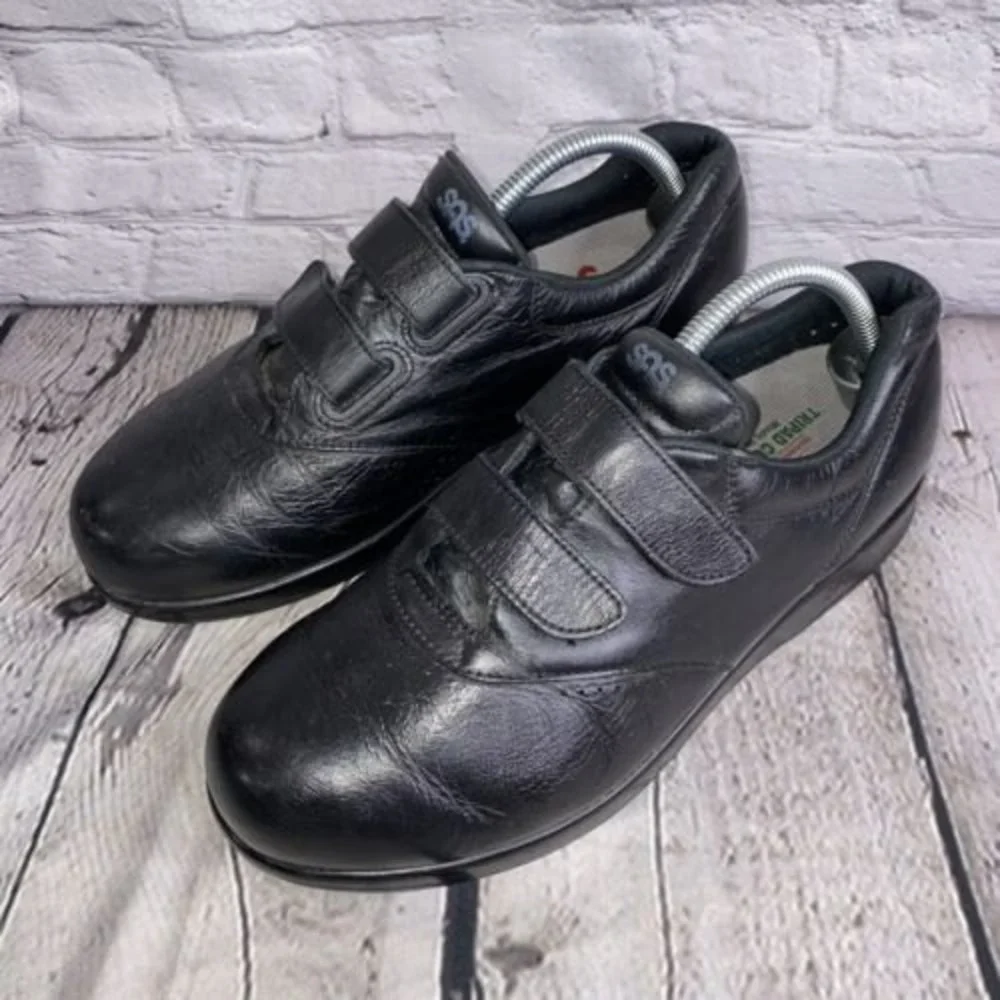 SAS Black Leather Strap Shoes Size 10 Wide Men's Shoes EUC - Picture 1 of 7